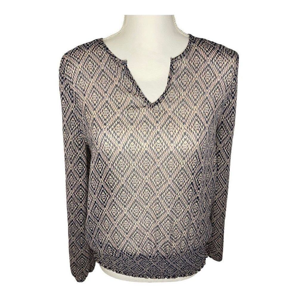 Forever 21 Women’s Small Pullover Sheer Geometric Print Long Sleeves